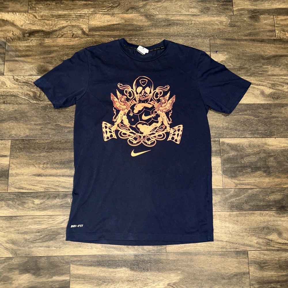 Nike Soccer DRI-FIT T-Shirt Graphic Print Soccer Ball Women's Size M Navy Blue